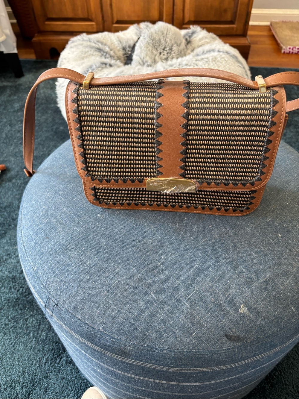 Ted Baker Brown Woven Crossbody Bag with Black Accents